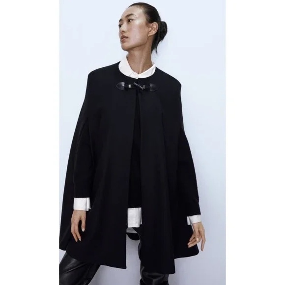 Zara Manteco Elegant Black Cape Coat xl
